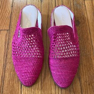 Robert Clergerie Hot Pink Woven Wicker Slides 6.5